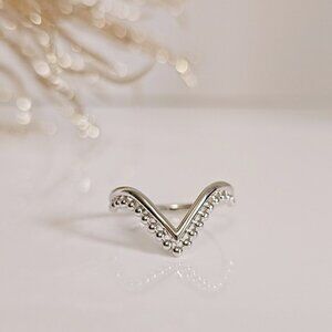 Sterling Silver V Ring, Beaded Chevron Ring, Women Ring, Bali Bohemian Boho Chic